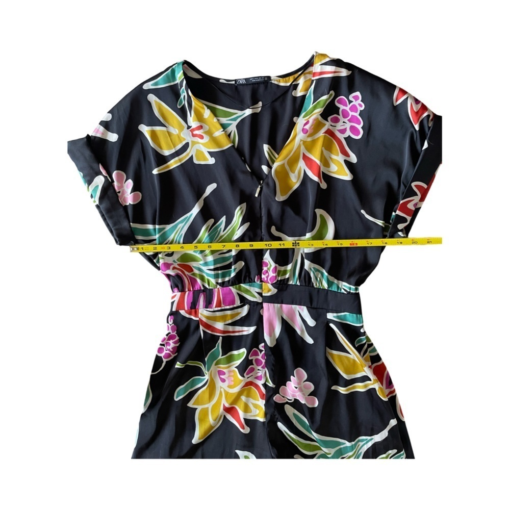 Zara Black Floral Print Satin Jumpsuit Women’s Large - Picture 13 of 16